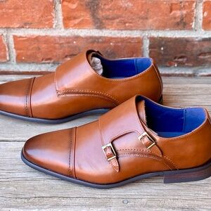 Bruno Marc Hutchingson 2 Double Monk Strap Brown Leather Dress Slip Ons 8W